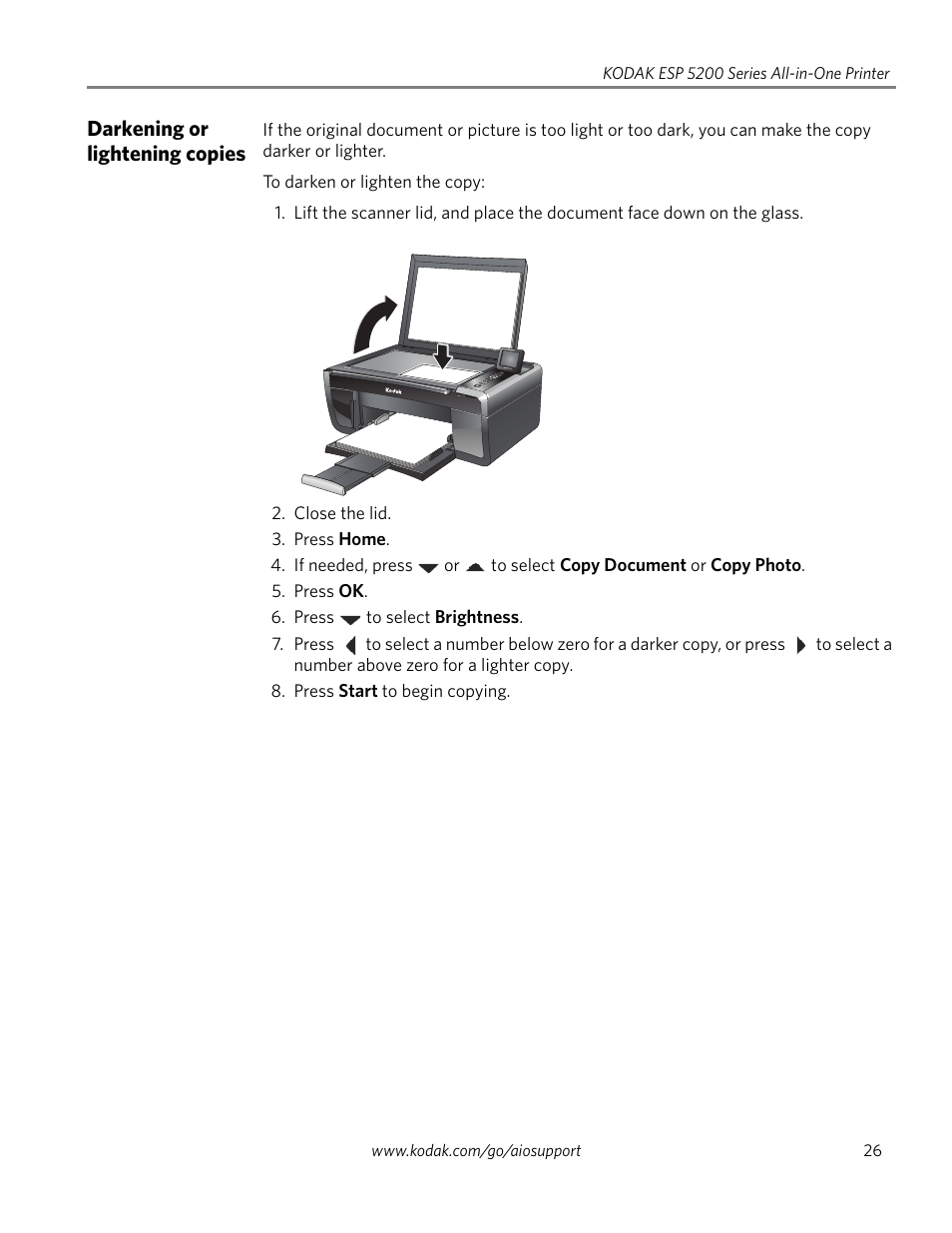 Darkening or lightening copies | Kodak ESP 5200 Series User Manual | Page 31 / 62