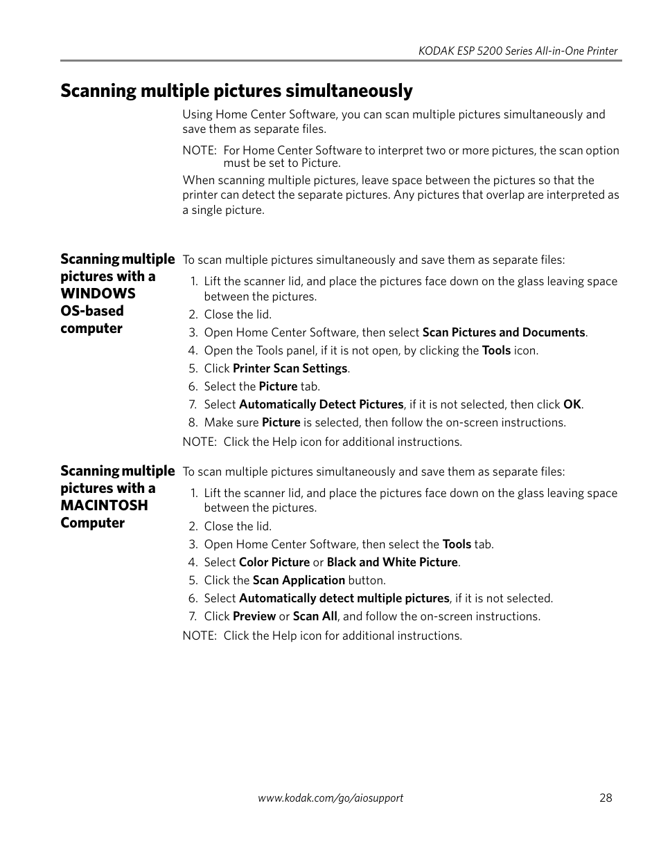 Scanning multiple pictures simultaneously | Kodak ESP 5200 Series User Manual | Page 33 / 62