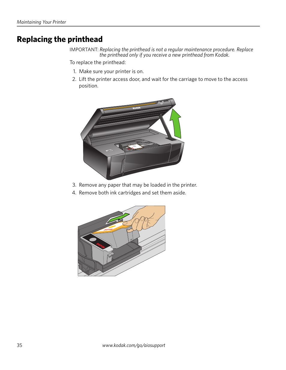 Replacing the printhead | Kodak ESP 5200 Series User Manual | Page 40 / 62