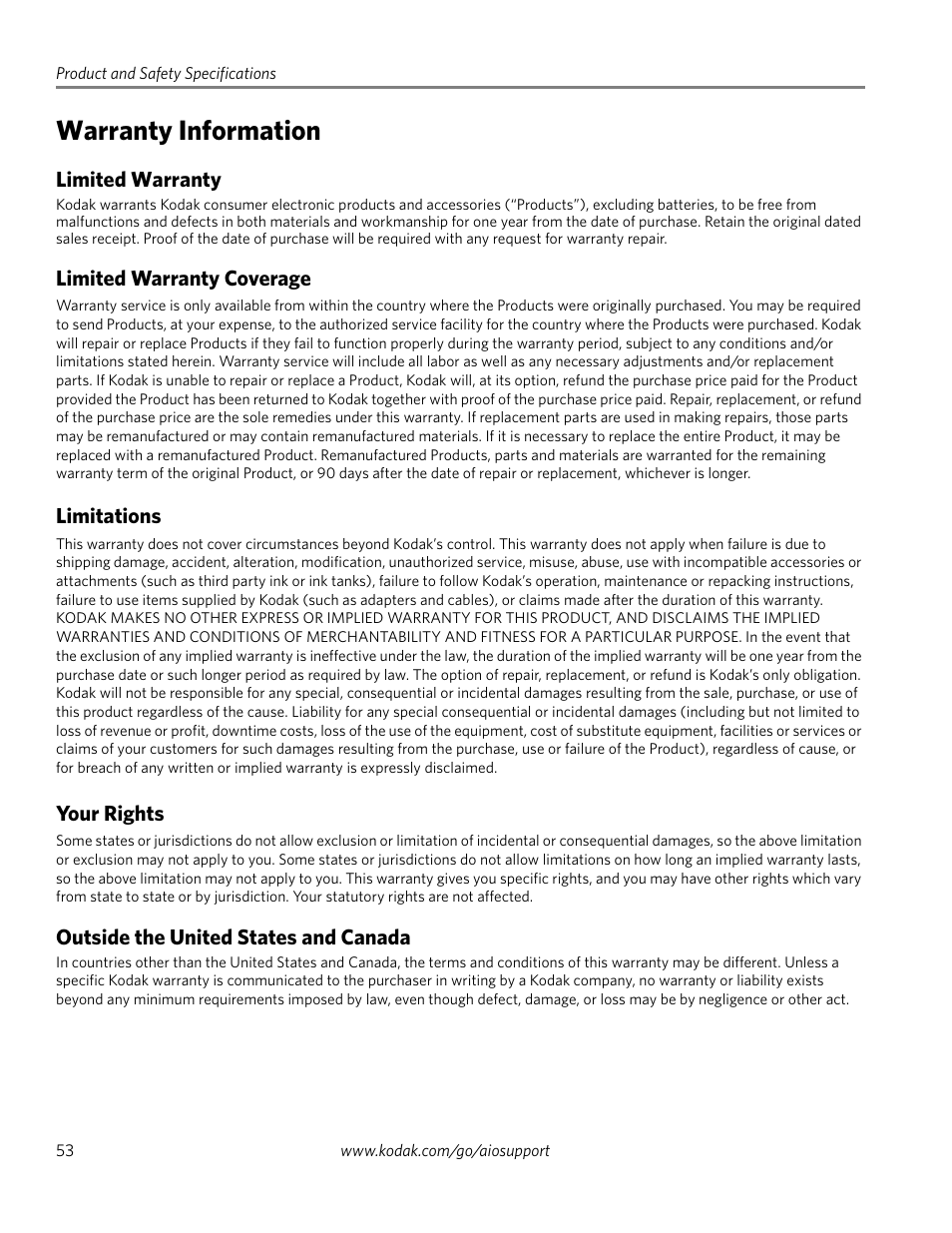 Warranty information | Kodak ESP 5200 Series User Manual | Page 58 / 62