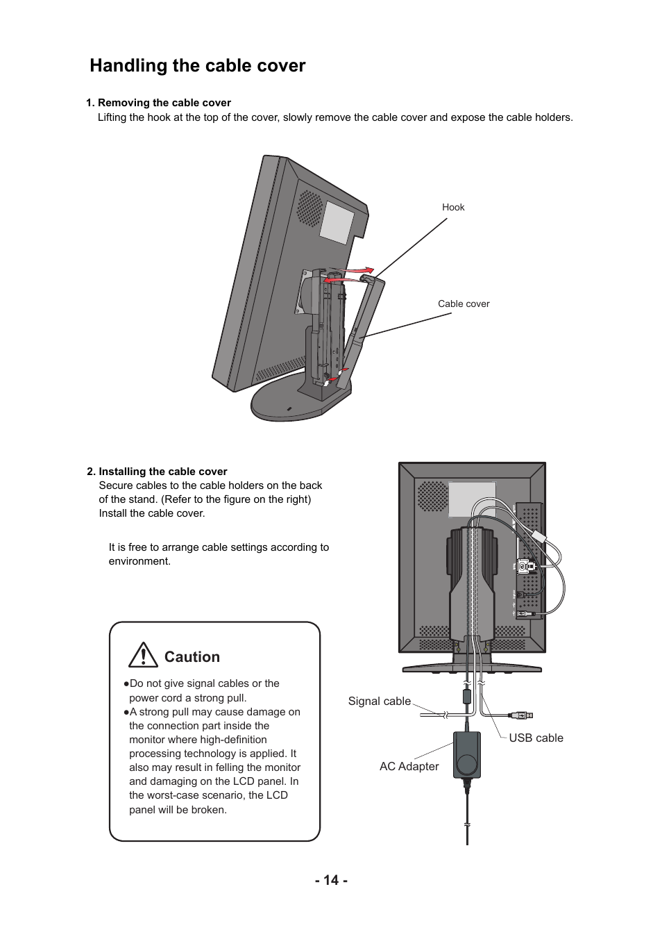 Handling the cable cover, Caution | Kodak DIRECTVIEW DV3MC User Manual | Page 14 / 24