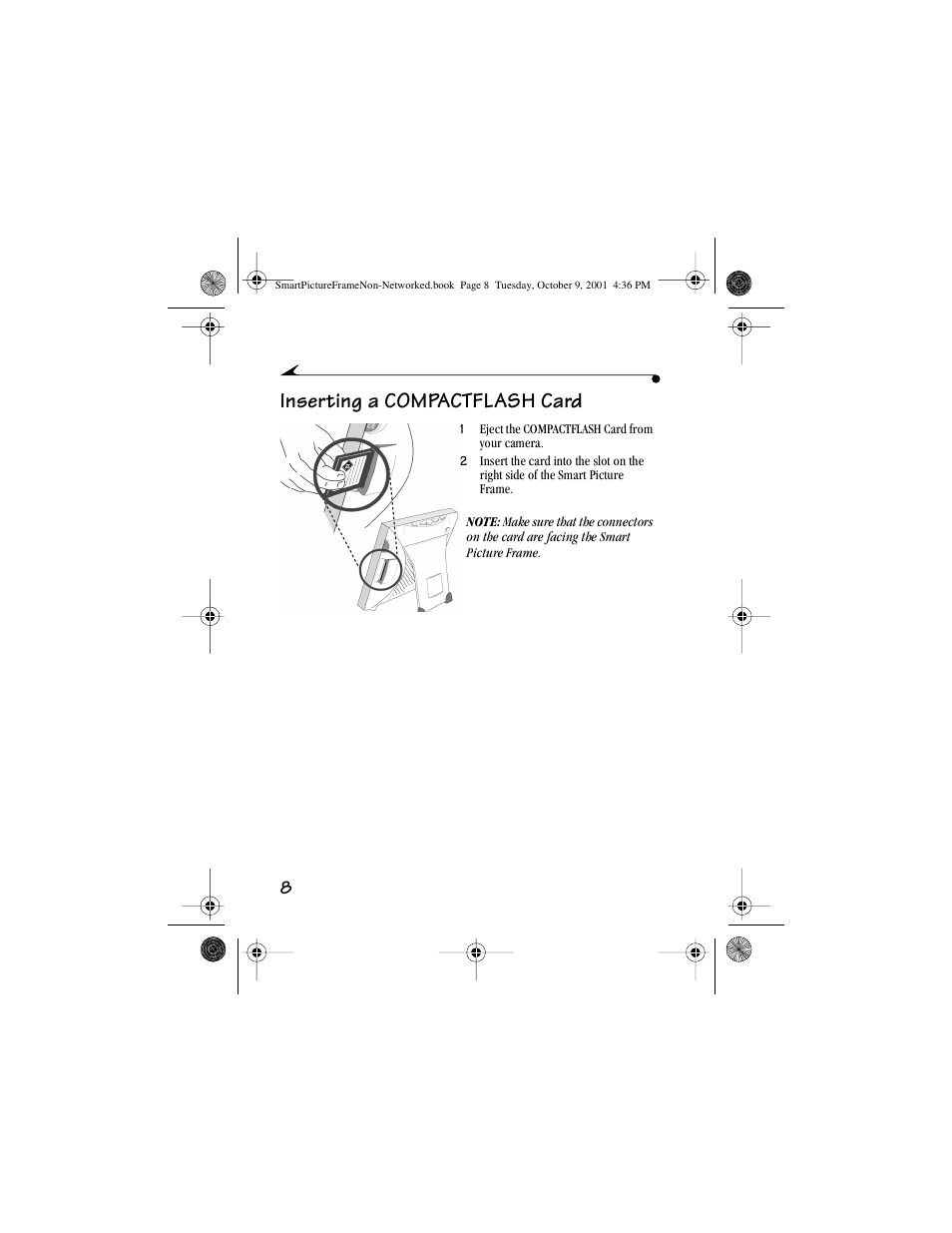 Inserting a compactflash card | Kodak Picture Frame User Manual | Page 12 / 35