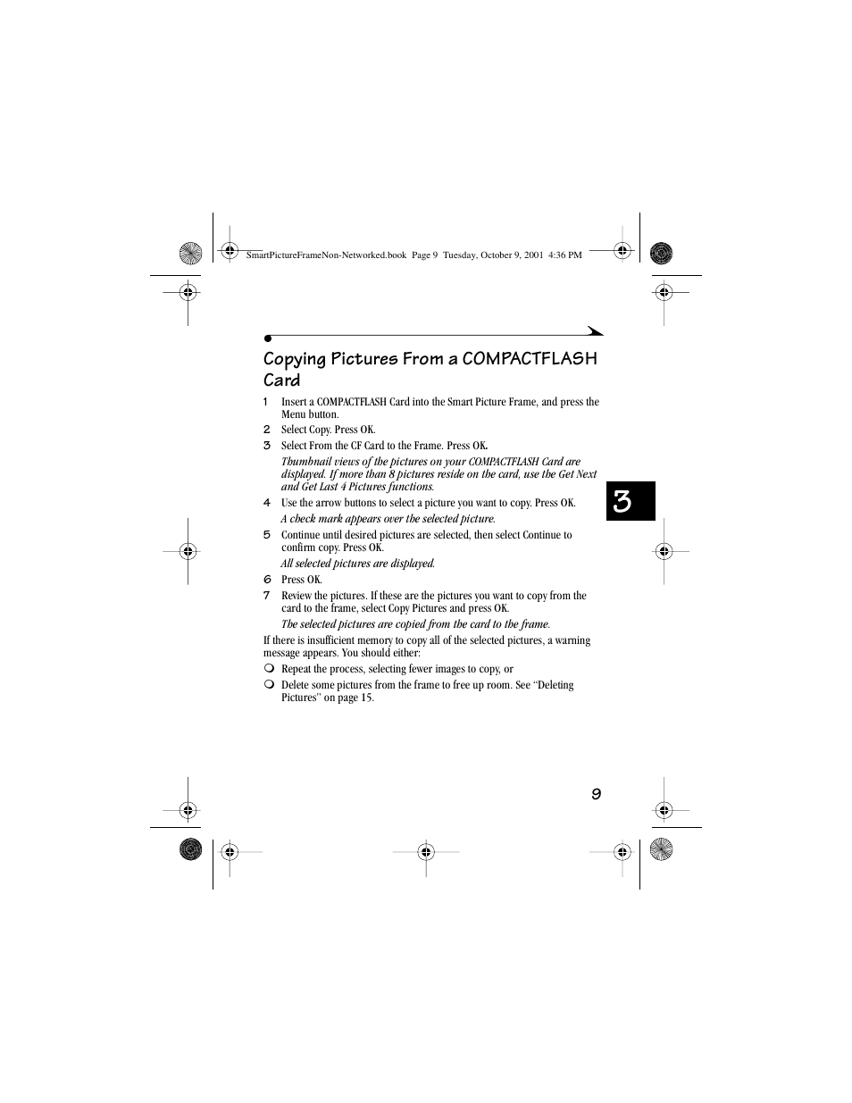 Copying pictures from a compactflash card | Kodak Picture Frame User Manual | Page 13 / 35