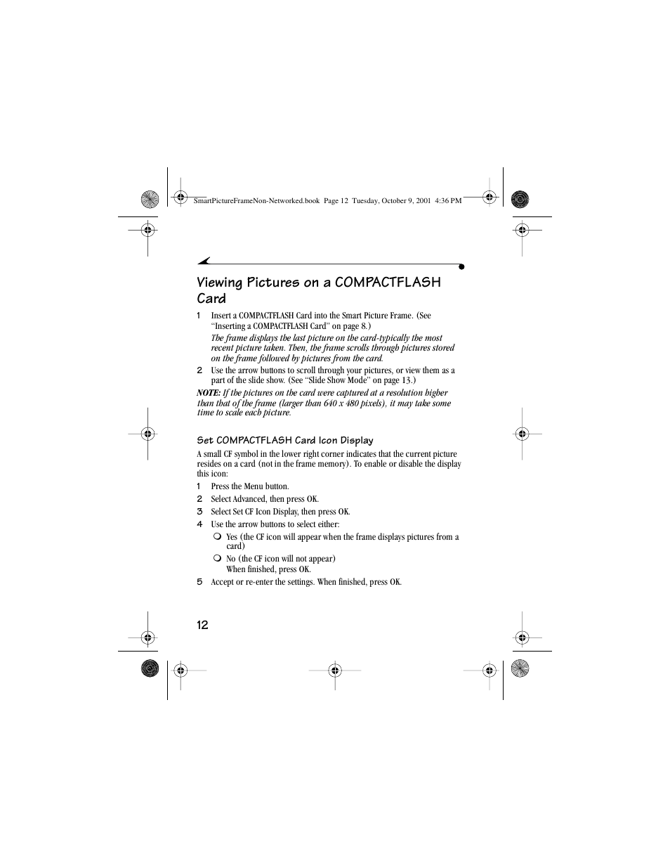Viewing pictures on a compactflash card | Kodak Picture Frame User Manual | Page 16 / 35