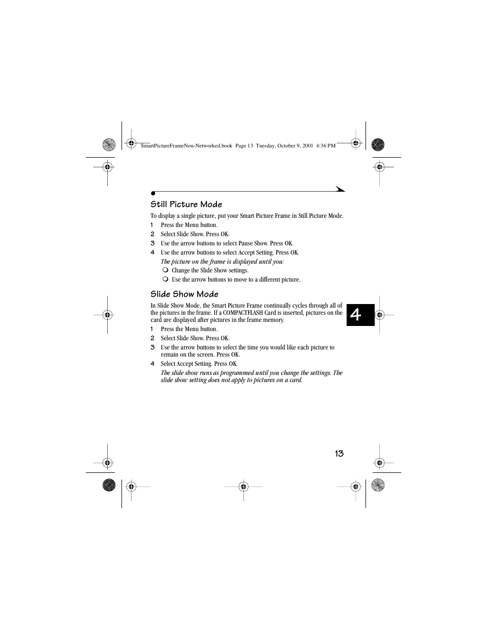 Still picture mode, Slide show mode, Still picture mode slide show mode | Kodak Picture Frame User Manual | Page 17 / 35