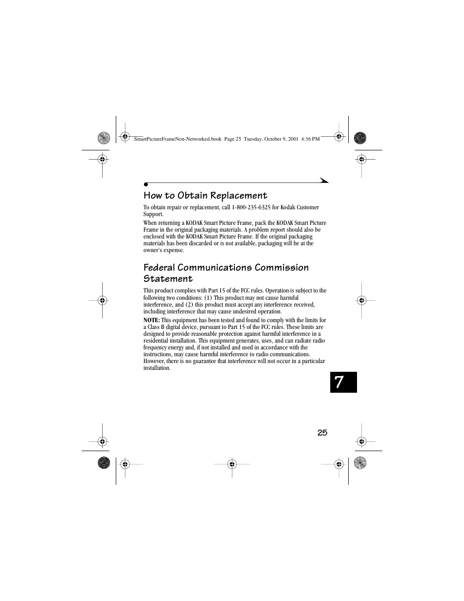 How to obtain replacement, Federal communications commission statement | Kodak Picture Frame User Manual | Page 29 / 35
