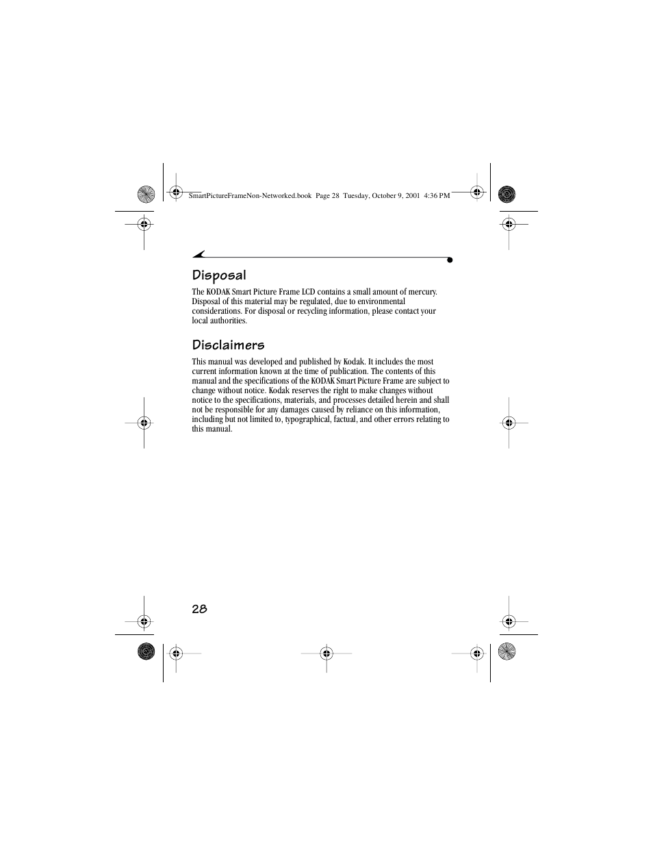 Disposal, Disclaimers | Kodak Picture Frame User Manual | Page 32 / 35