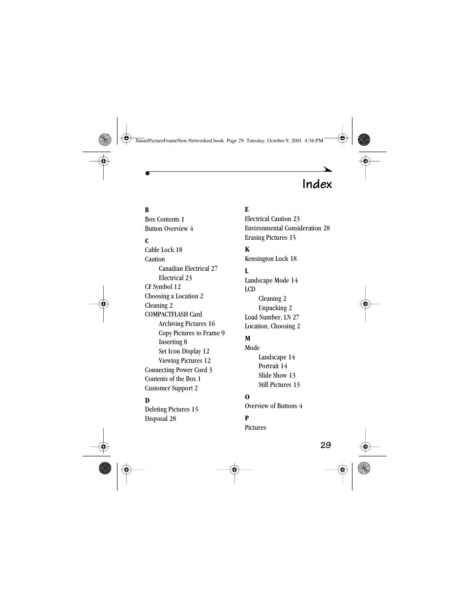 Index | Kodak Picture Frame User Manual | Page 33 / 35