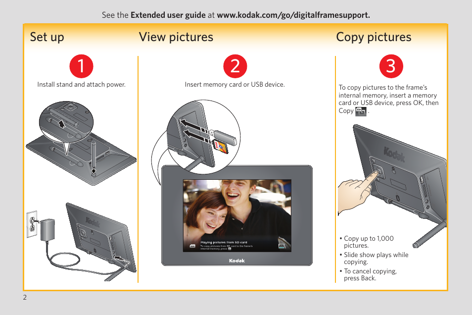 Set up view pictures copy pictures | Kodak EASYSHARE P86 User Manual | Page 2 / 24