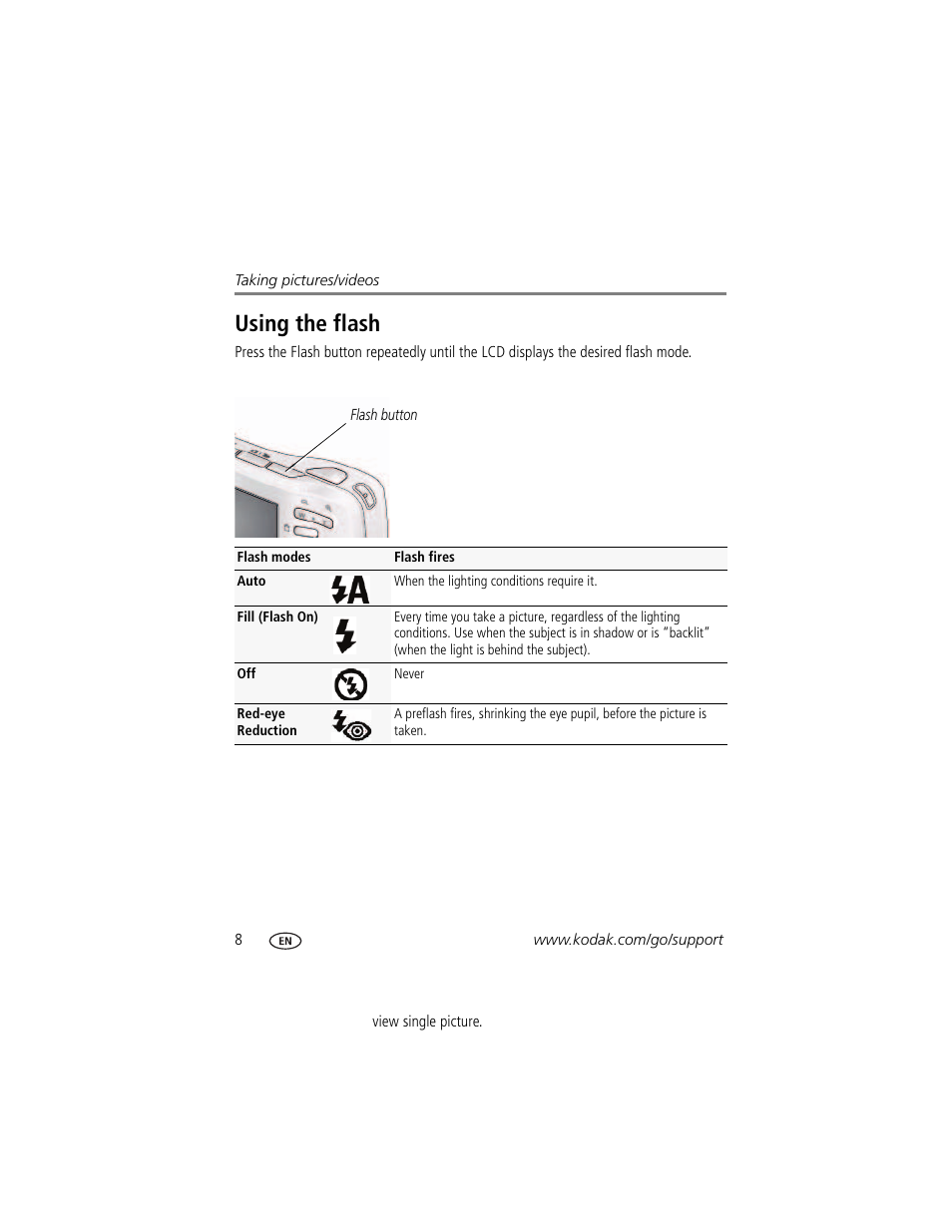 Using the flash | Kodak EASYSHARE CD24 User Manual | Page 14 / 60