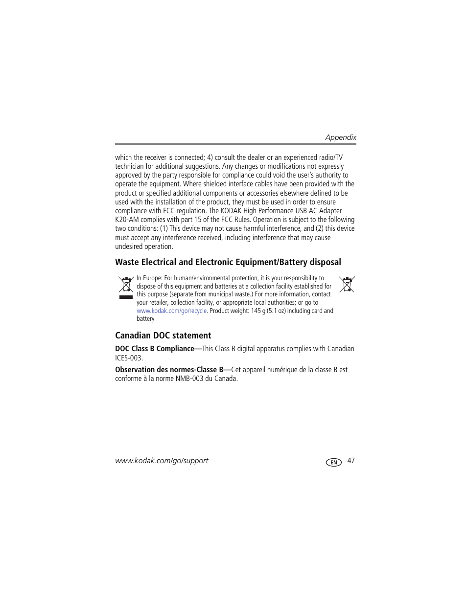 Canadian doc statement | Kodak EASYSHARE CD24 User Manual | Page 53 / 60