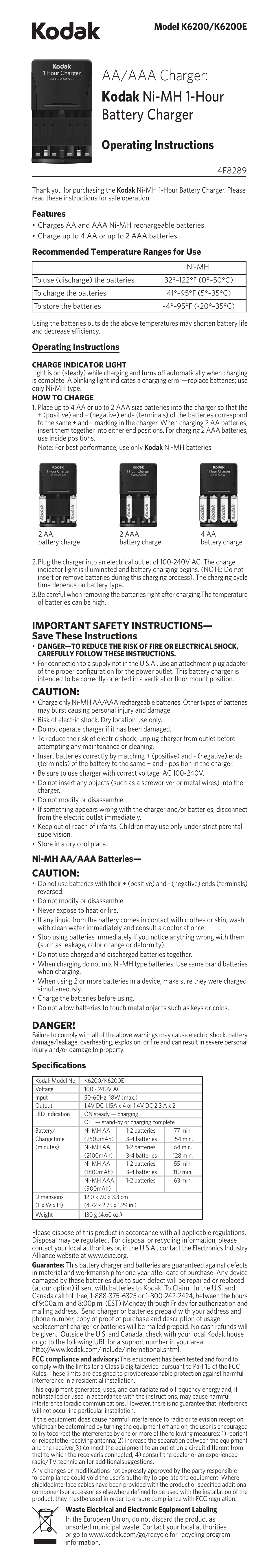 Kodak K6200 User Manual | 1 page