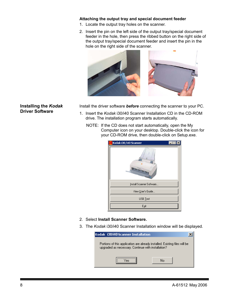 Installing the kodak driver software | Kodak i30 / i40 User Manual | Page 11 / 84