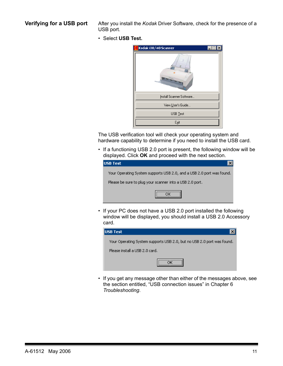 Verifying for a usb port | Kodak i30 / i40 User Manual | Page 14 / 84