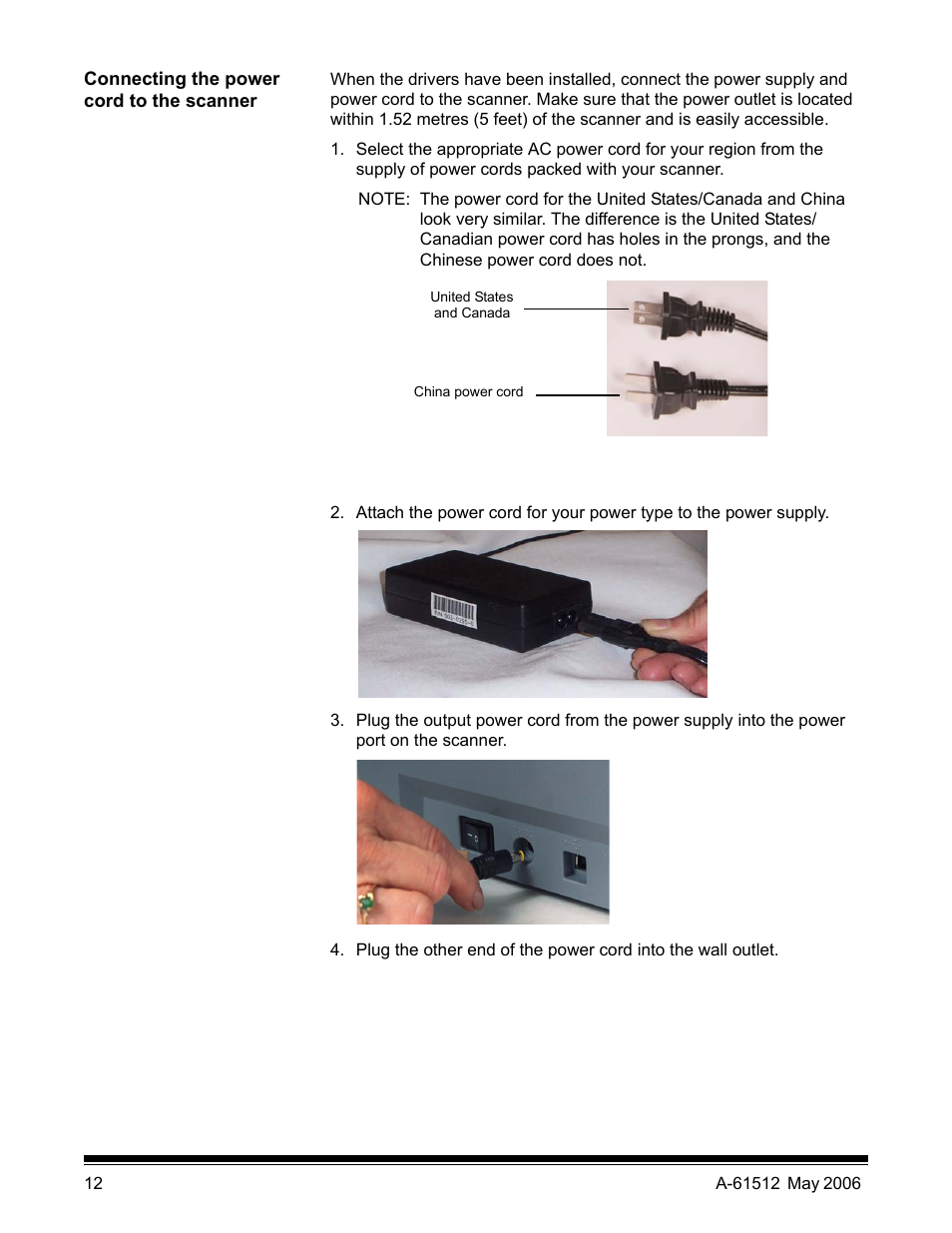 Connecting the power cord to the scanner | Kodak i30 / i40 User Manual | Page 15 / 84