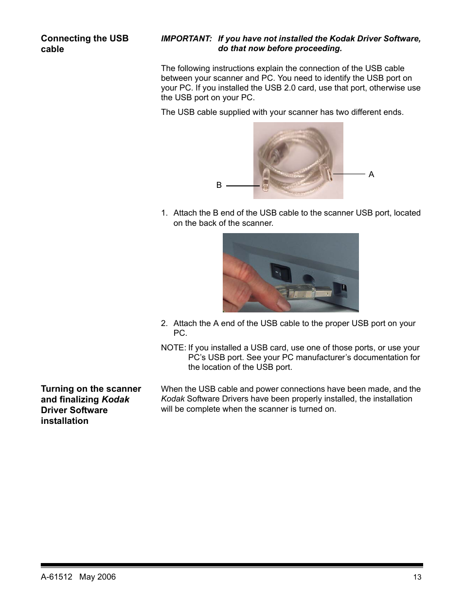 Connecting the usb cable | Kodak i30 / i40 User Manual | Page 16 / 84