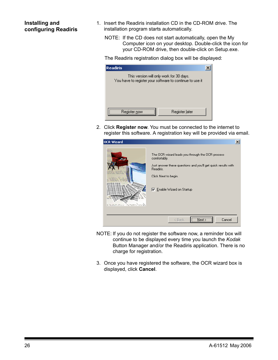 Installing and configuring readiris | Kodak i30 / i40 User Manual | Page 29 / 84