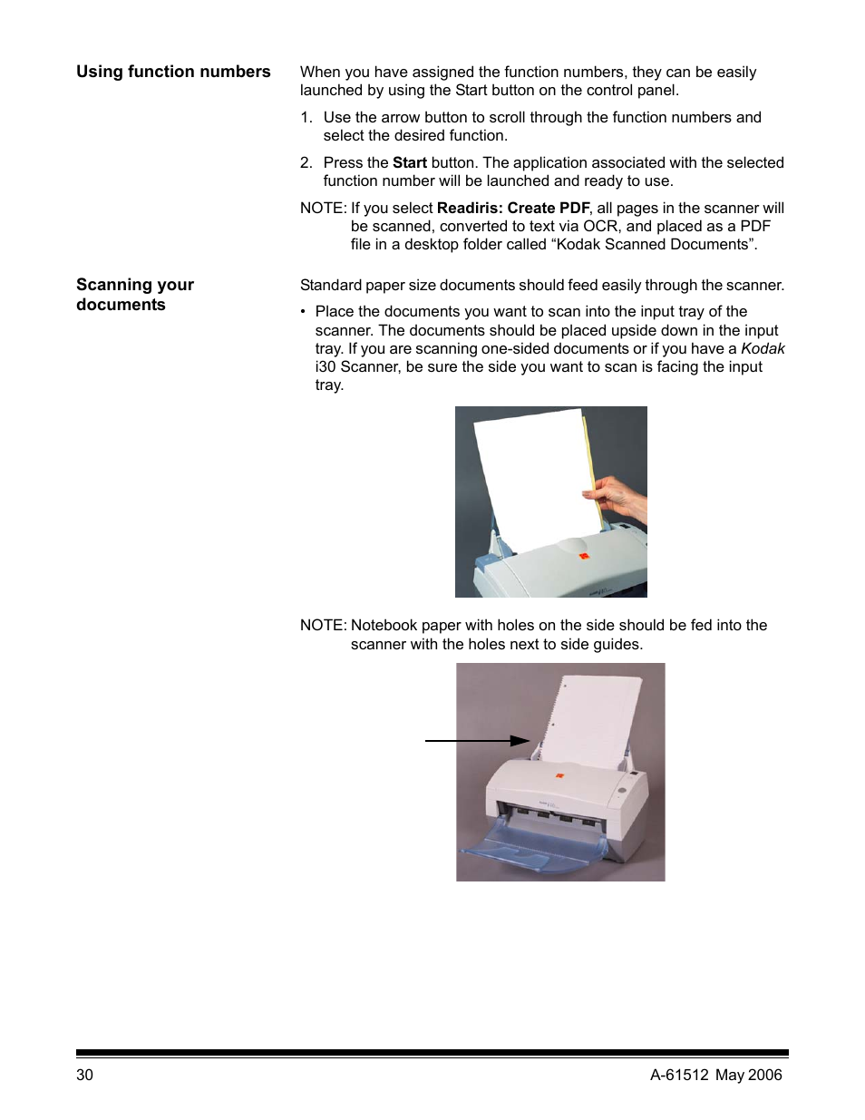 Using function numbers, Scanning your documents | Kodak i30 / i40 User Manual | Page 33 / 84