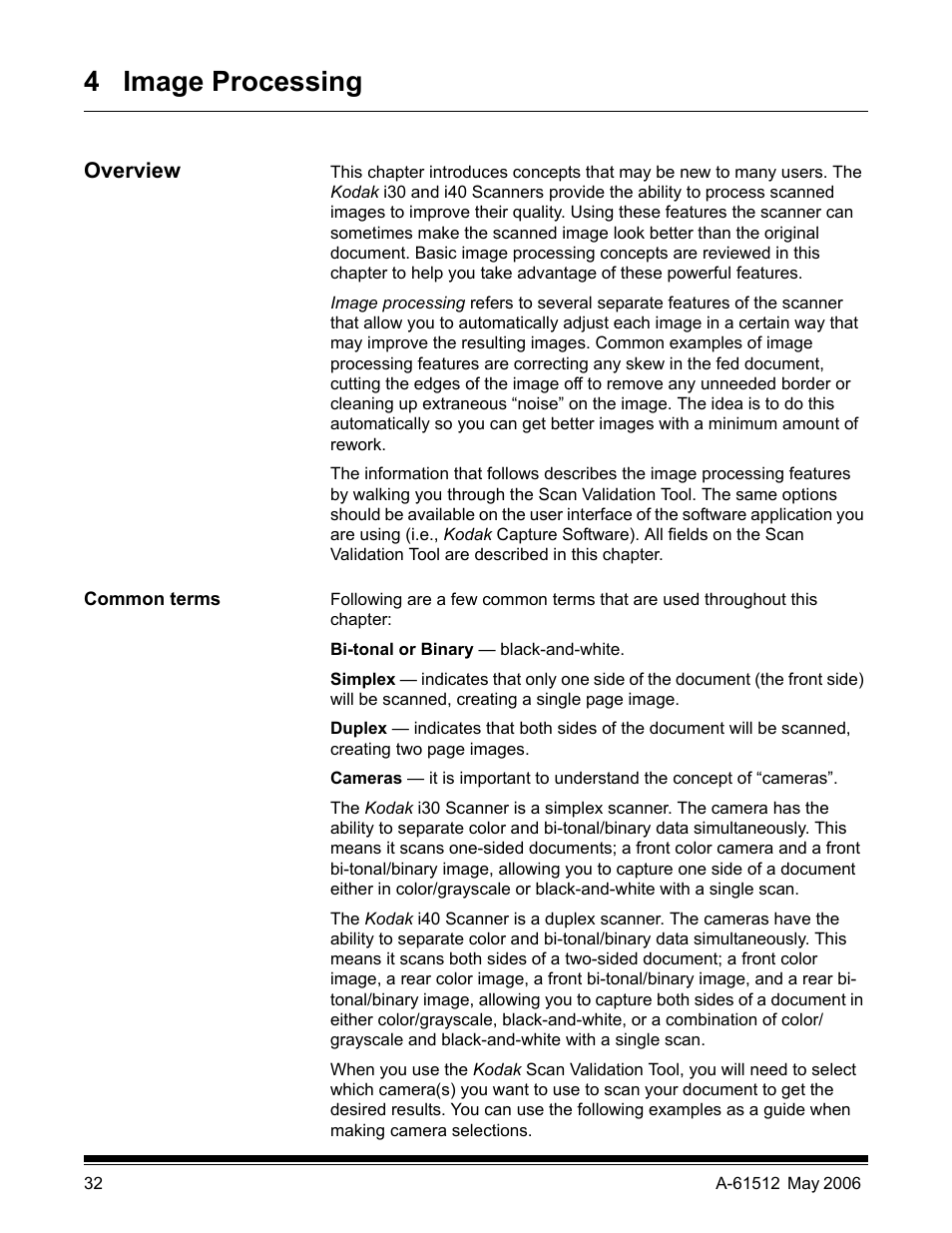 4 image processing, Overview, Common terms | Kodak i30 / i40 User Manual | Page 35 / 84