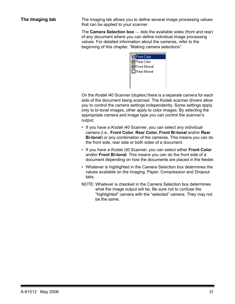 The imaging tab | Kodak i30 / i40 User Manual | Page 40 / 84