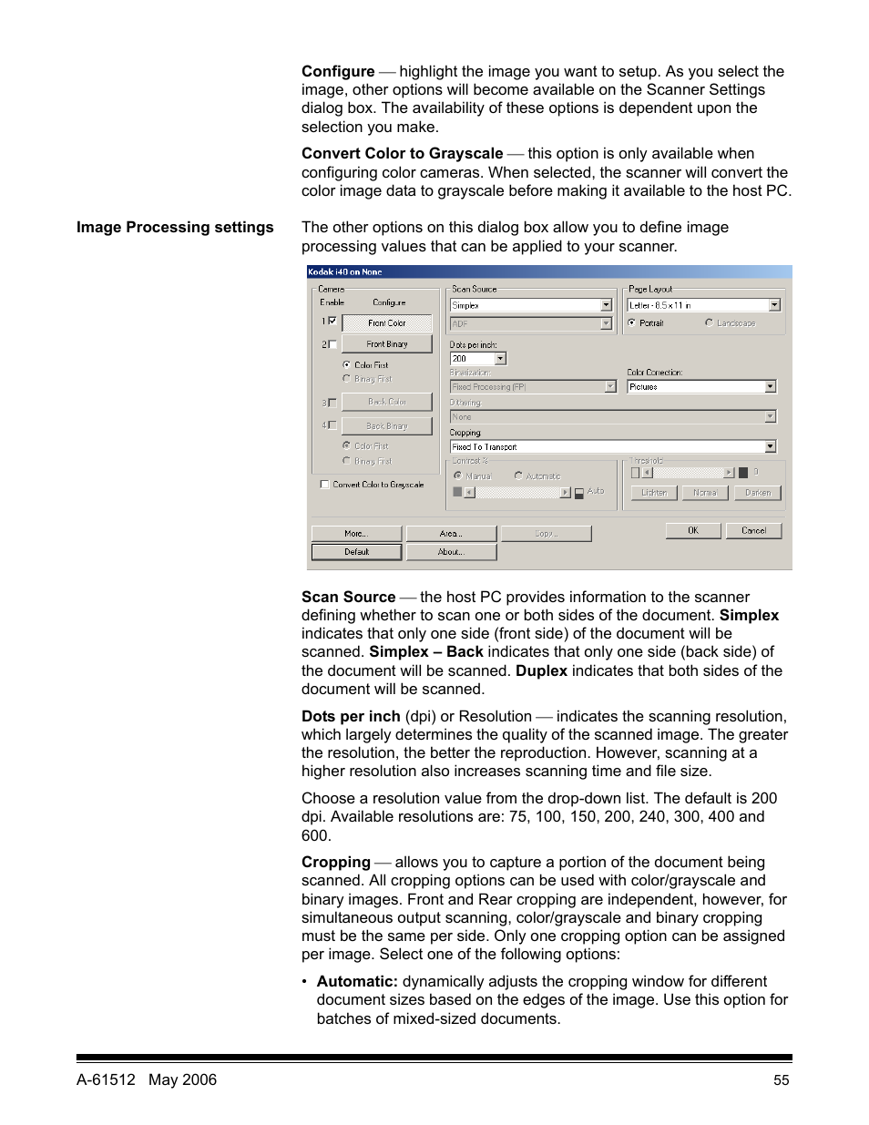 Image processing settings | Kodak i30 / i40 User Manual | Page 58 / 84