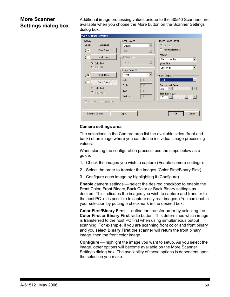 More scanner settings dialog box | Kodak i30 / i40 User Manual | Page 62 / 84