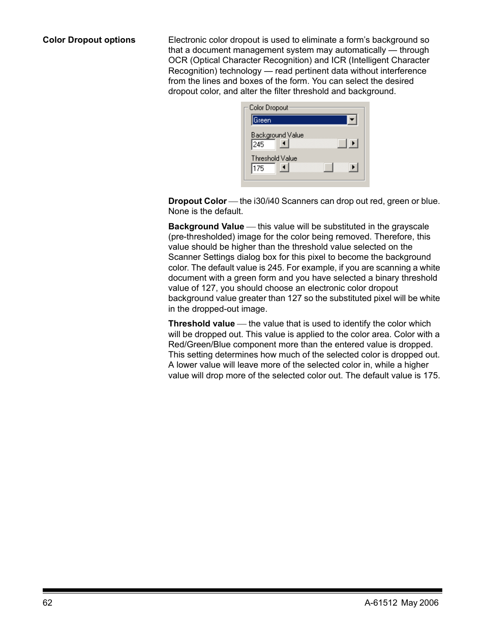Color dropout options | Kodak i30 / i40 User Manual | Page 65 / 84