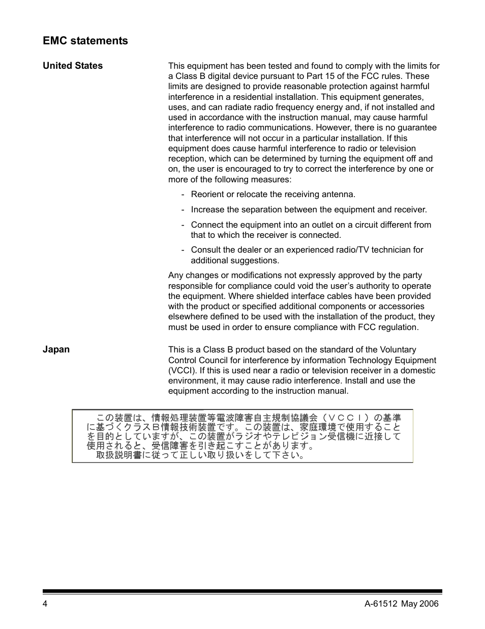 Emc statements, United states, Japan | Kodak i30 / i40 User Manual | Page 7 / 84