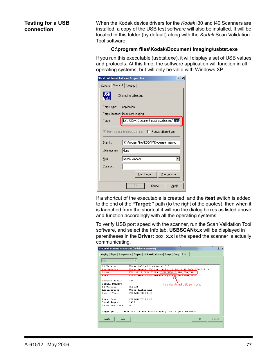 Testing for a usb connection | Kodak i30 / i40 User Manual | Page 80 / 84