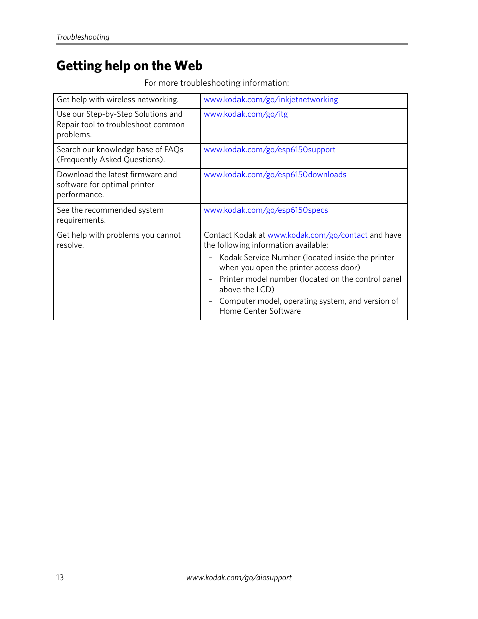 Getting help on the web | Kodak ESP Office 6100 Series User Manual | Page 16 / 20