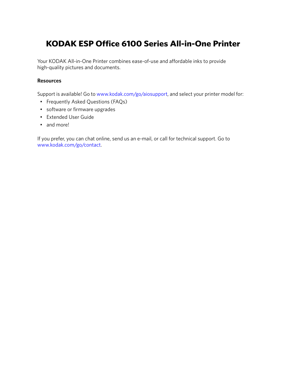 Kodak esp office 6100 series all-in-one printer | Kodak ESP Office 6100 Series User Manual | Page 2 / 20