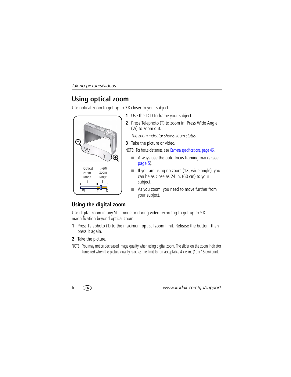 Using optical zoom, Using the digital zoom | Kodak CD913 User Manual | Page 12 / 67