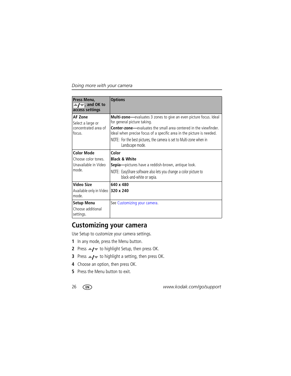 Customizing your camera | Kodak CD913 User Manual | Page 32 / 67