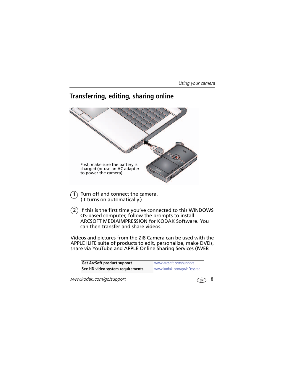 Transferring, editing, sharing online | Kodak Zi8 User Manual | Page 15 / 34