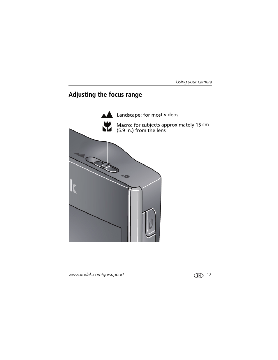 Adjusting the focus range | Kodak Zi8 User Manual | Page 19 / 34