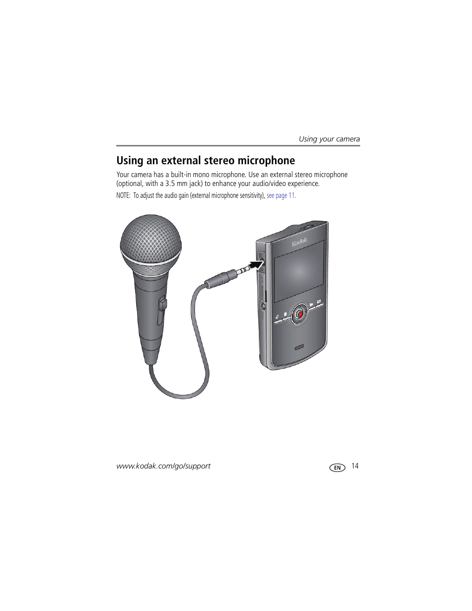 Using an external stereo microphone | Kodak Zi8 User Manual | Page 21 / 34