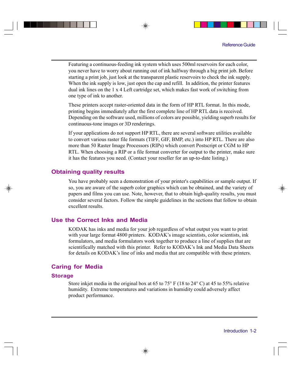 Obtaining quality results, Use the correct inks and media, Caring for media | Storage | Kodak 4800 User Manual | Page 10 / 78