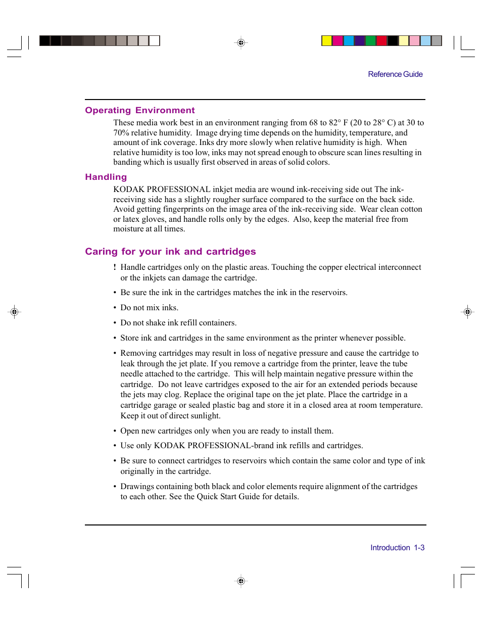 Operating environment, Handling, Caring for your ink and cartridges | Kodak 4800 User Manual | Page 11 / 78