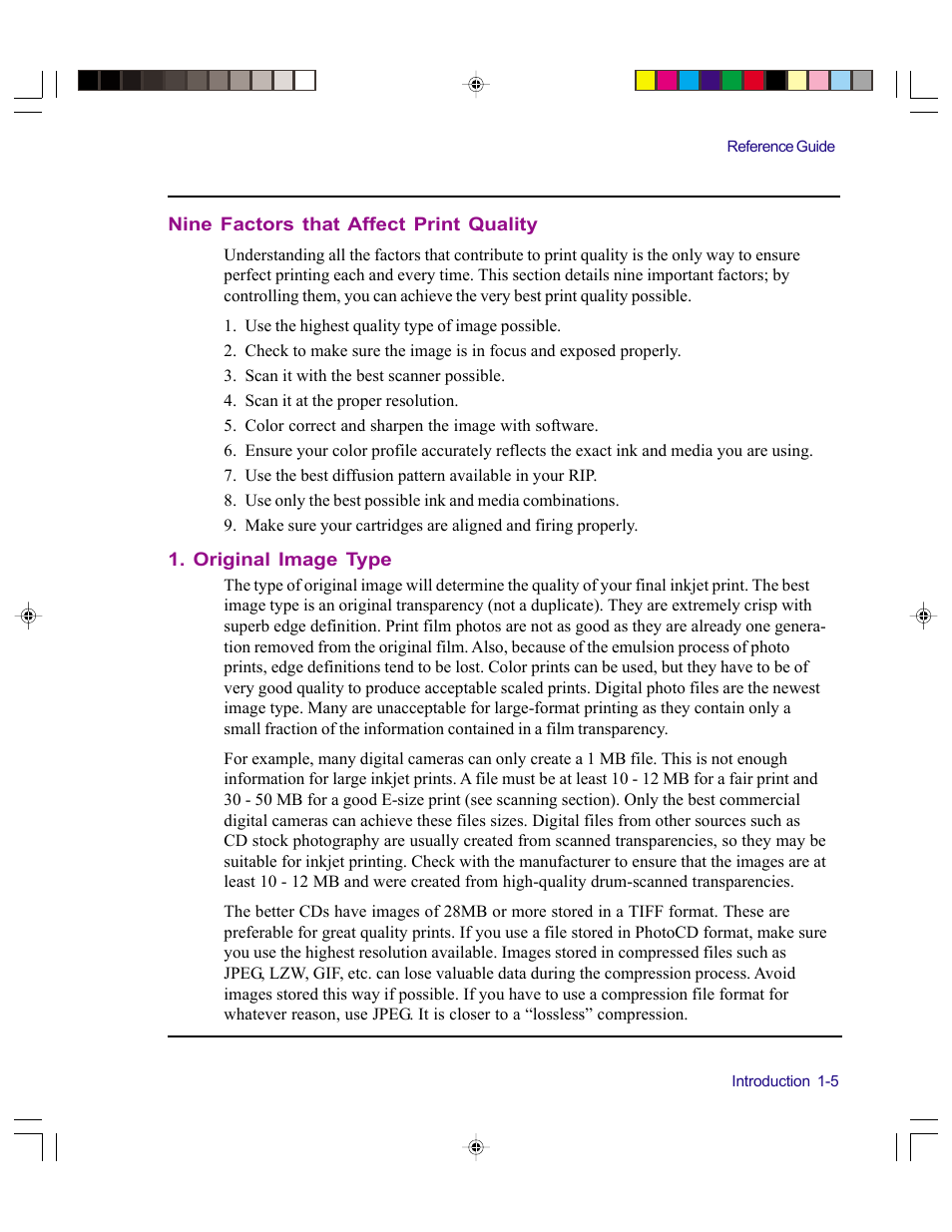 Nine factors that affect print quality, Original image type | Kodak 4800 User Manual | Page 13 / 78