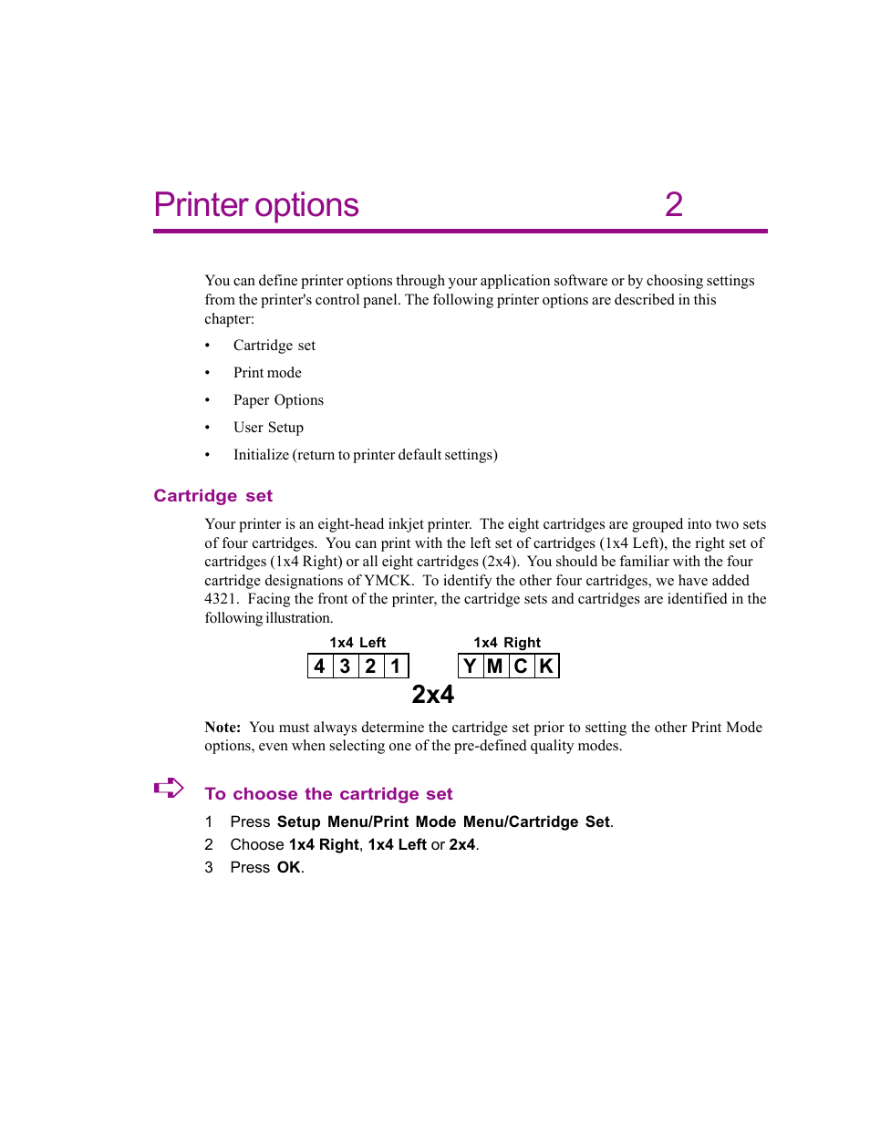 Printer options, Cartridge set, Printer options 2 | Kodak 4800 User Manual | Page 18 / 78