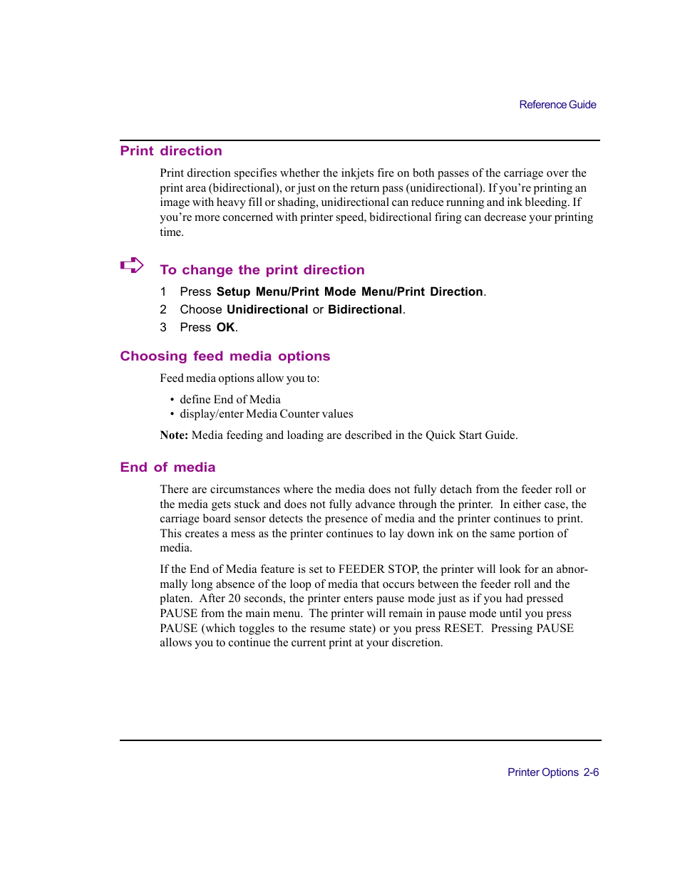 Print direction, Choosing feed media options, End of media | Kodak 4800 User Manual | Page 23 / 78