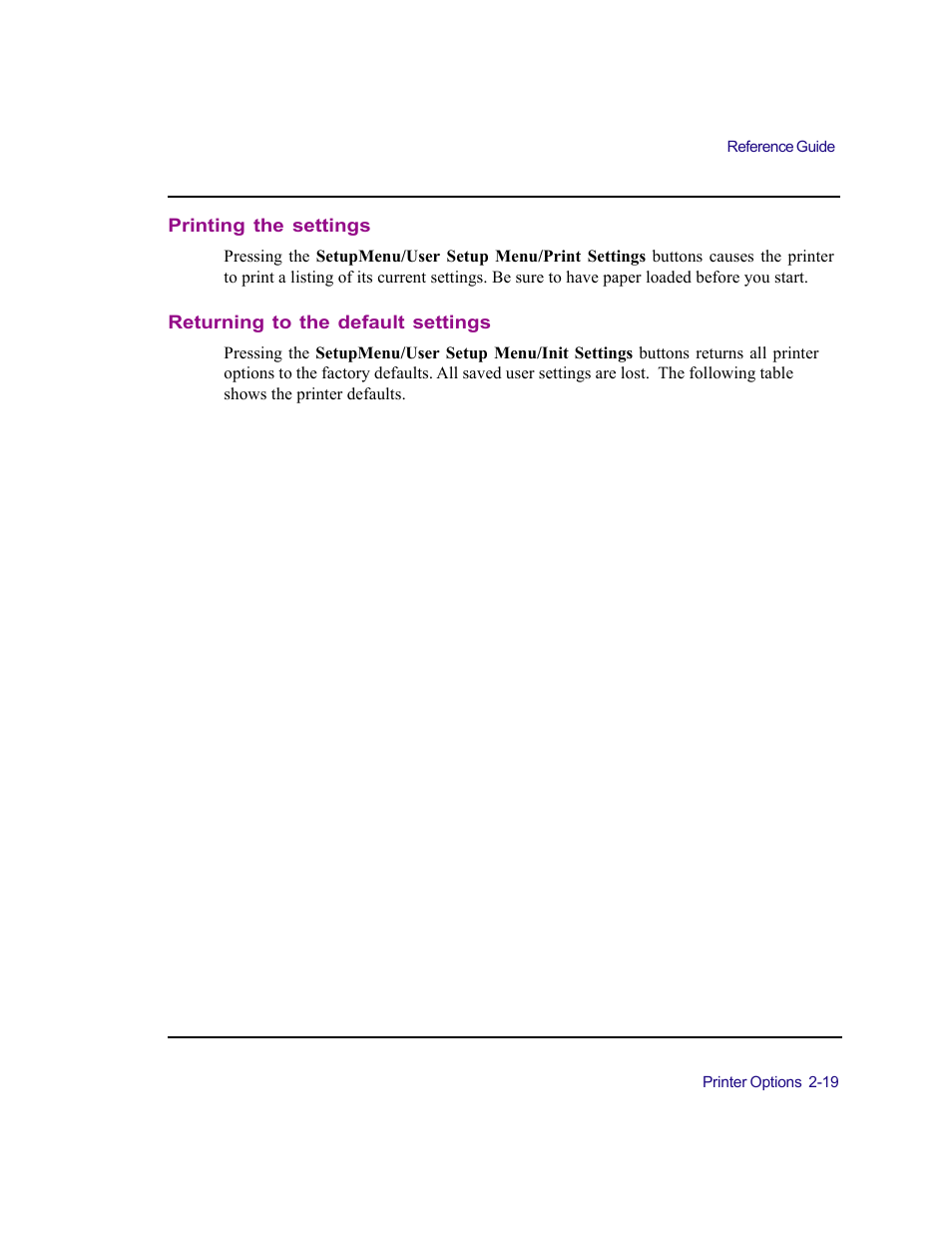 Printing the settings, Returning to the default settings | Kodak 4800 User Manual | Page 36 / 78