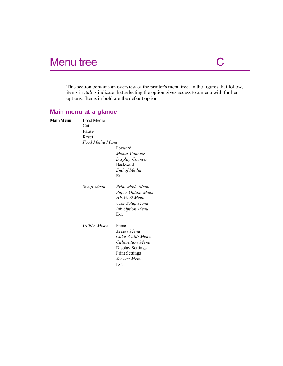 Menu tree, Main menu at a glance, Menu tree c | Kodak 4800 User Manual | Page 48 / 78