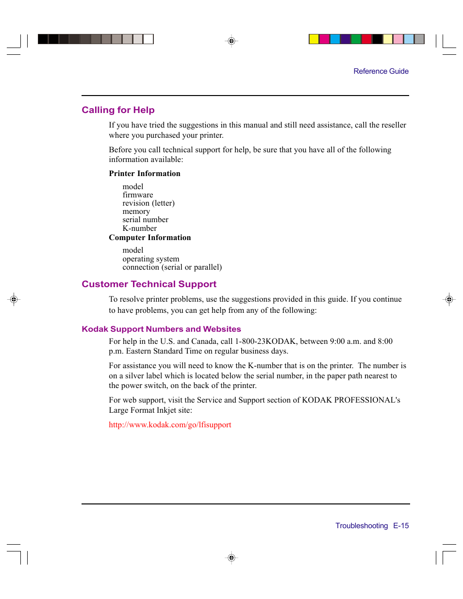 Calling for help, Customer technical support, Kodak support numbers and websites | Kodak 4800 User Manual | Page 78 / 78