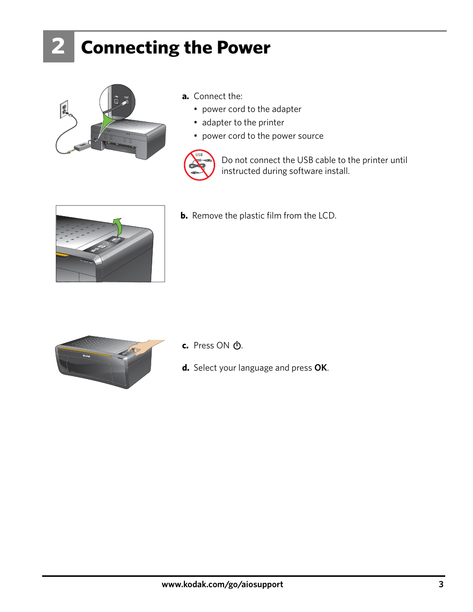 Connecting the power | Kodak ESP 3200 User Manual | Page 3 / 12