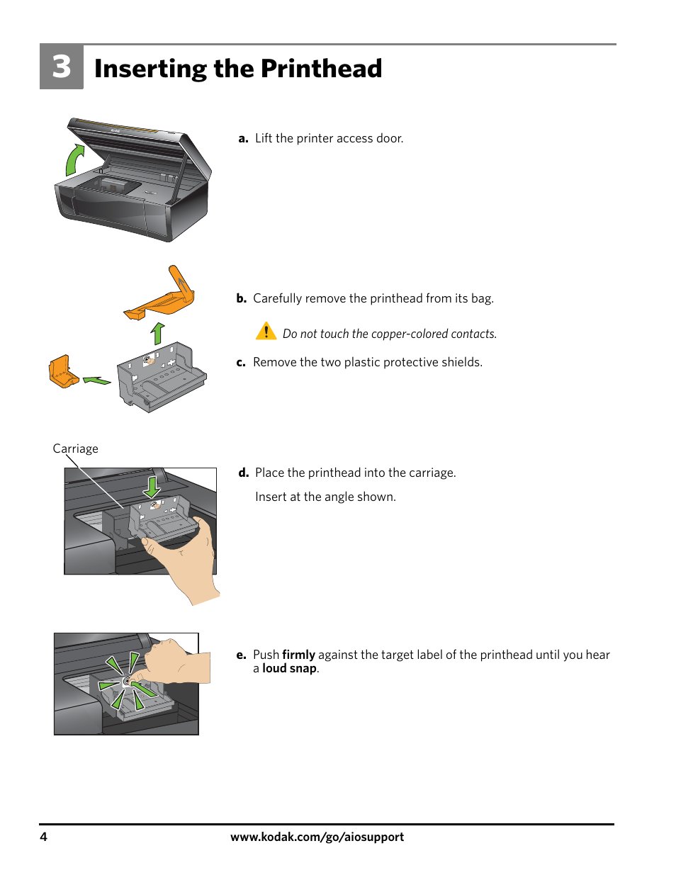 Inserting the printhead | Kodak ESP 3200 User Manual | Page 4 / 12