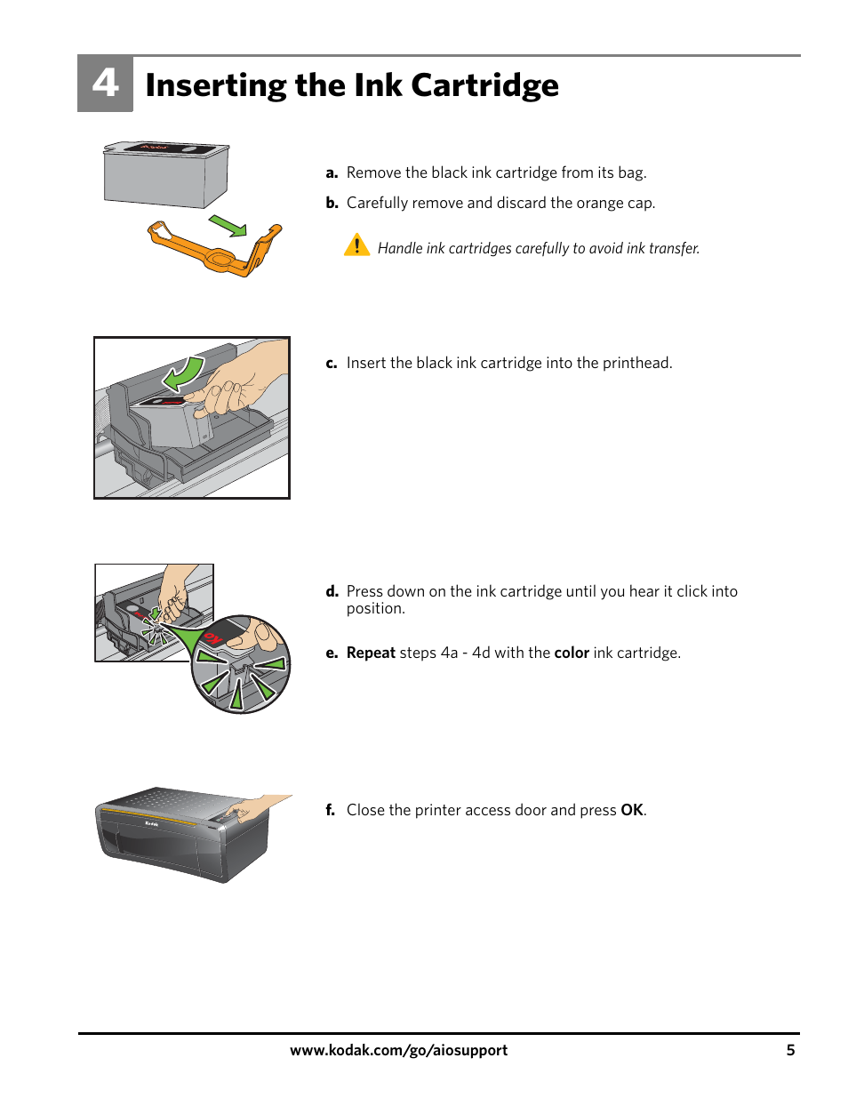 Inserting the ink cartridge | Kodak ESP 3200 User Manual | Page 5 / 12