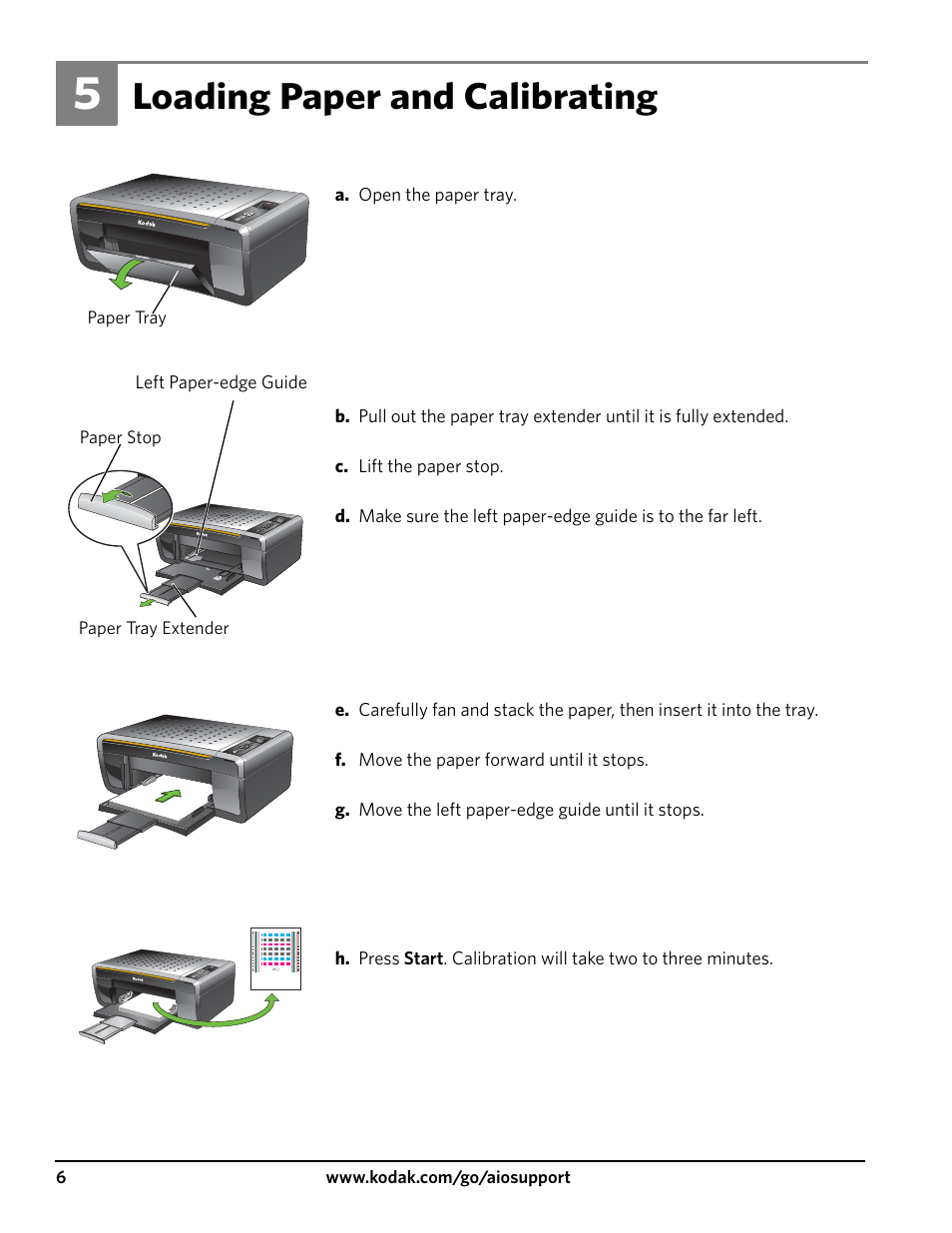 Loading paper and calibrating | Kodak ESP 3200 User Manual | Page 6 / 12