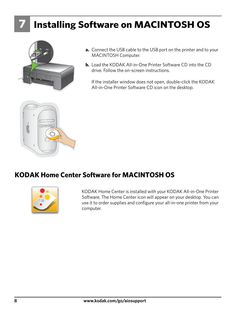 Installing software on macintosh os, Kodak home center software for macintosh os | Kodak ESP 3200 User Manual | Page 8 / 12