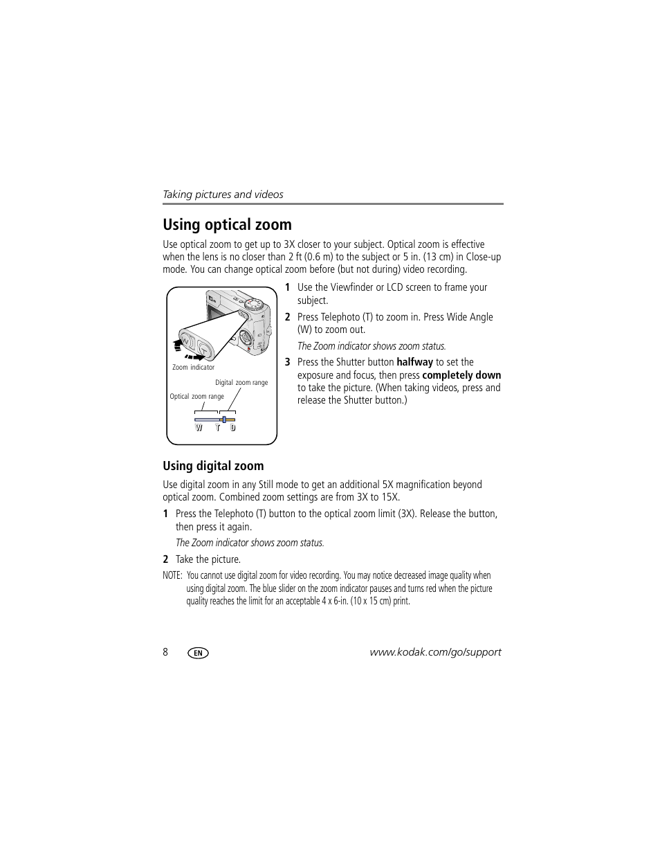 Using optical zoom, Using digital zoom | Kodak C340 User Manual | Page 14 / 74